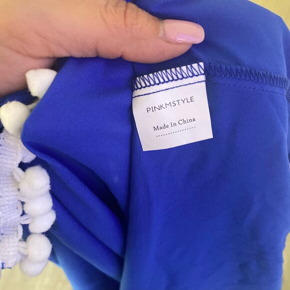 New! PinkMStyle Bohemian Blue & White Bikini Bathing suit Cover-up One Size - Picture 5 of 6